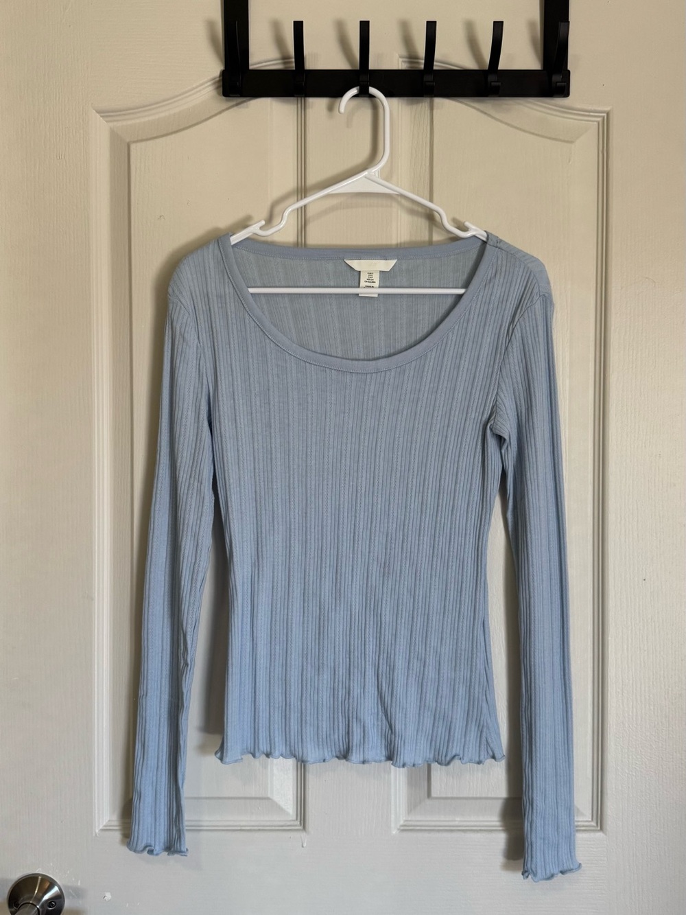 H&M Pale Blue Ribbed Scoop Neck Long Sleeve Top